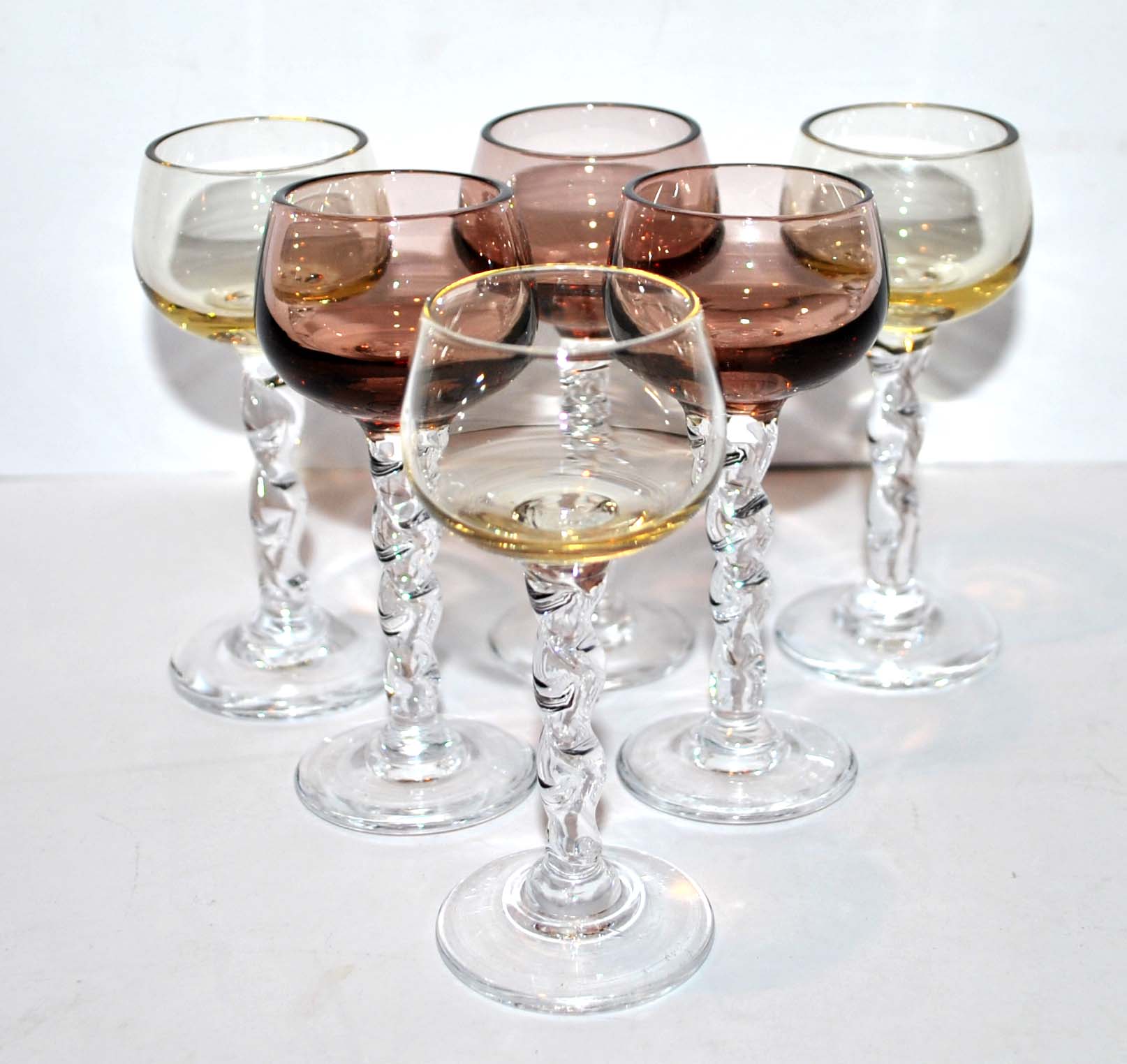 Lot de 6 verres à liqueur en verre soufflé fumé vintage