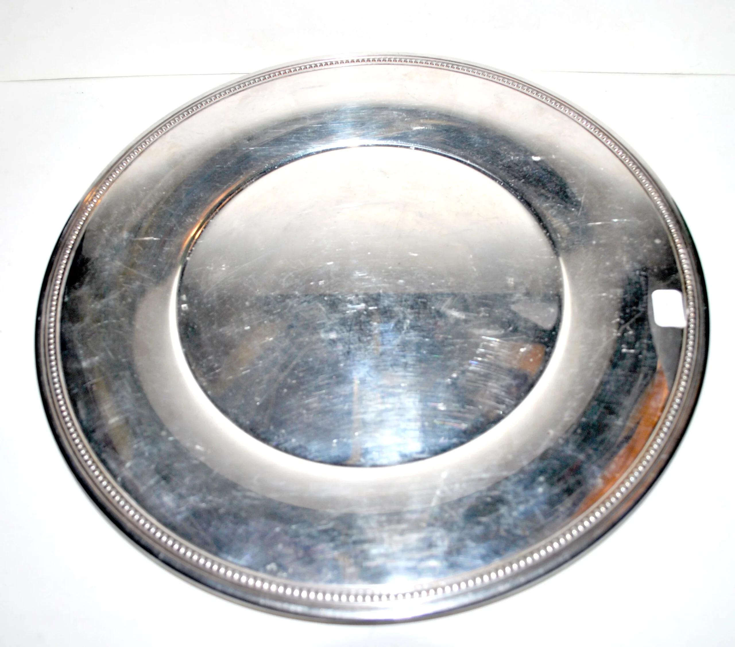 Plateau rond PERLES en métal argenté poinçon Orfèvre GESSELEF
