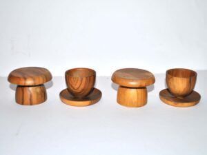 Lot de 4 Coquetiers champignon vintage en bois d'olivier