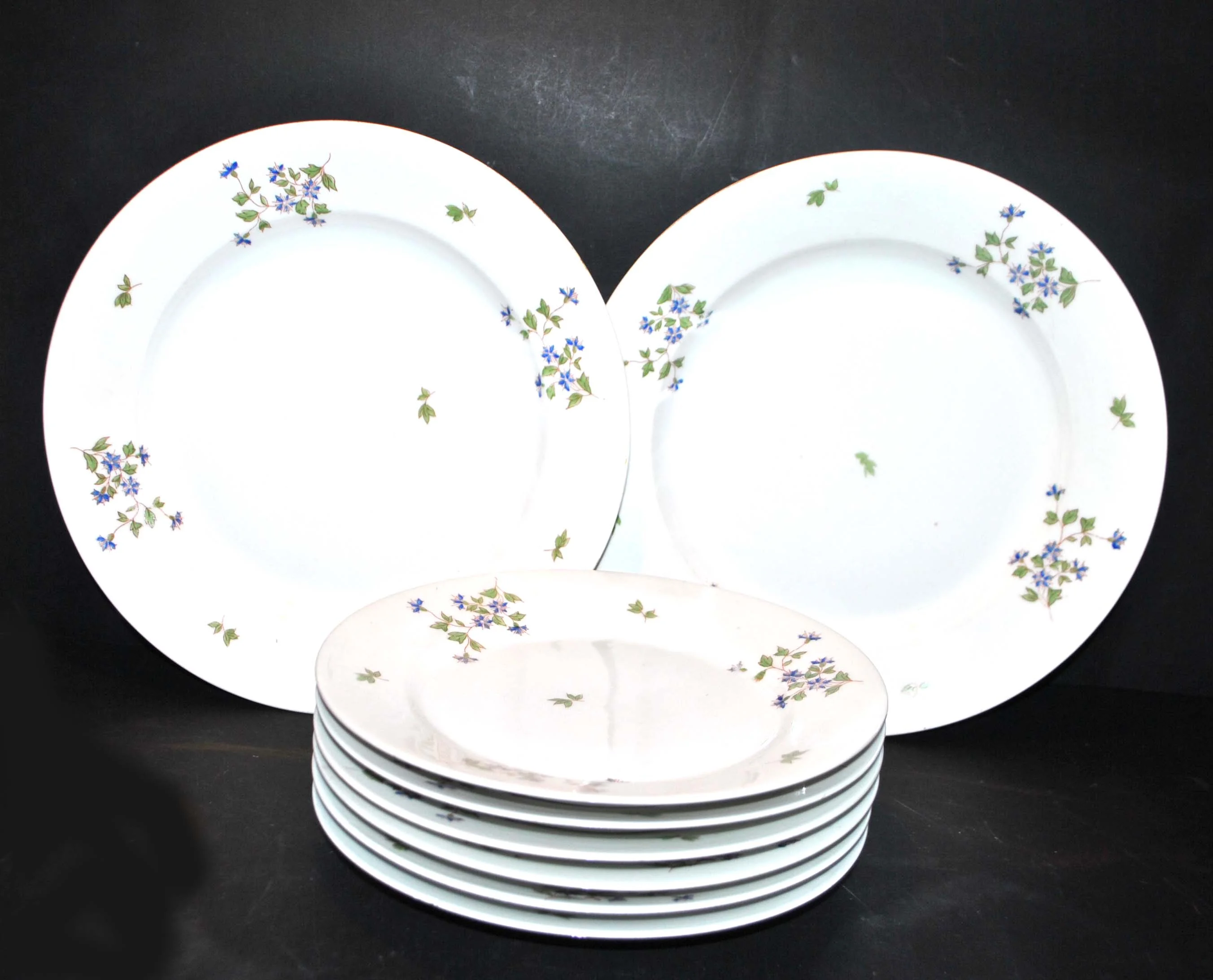 LIMOGES Assiettes et plats anciens en porcelaine modèle Barbeau bleuet 6 + 2 – Image 7
