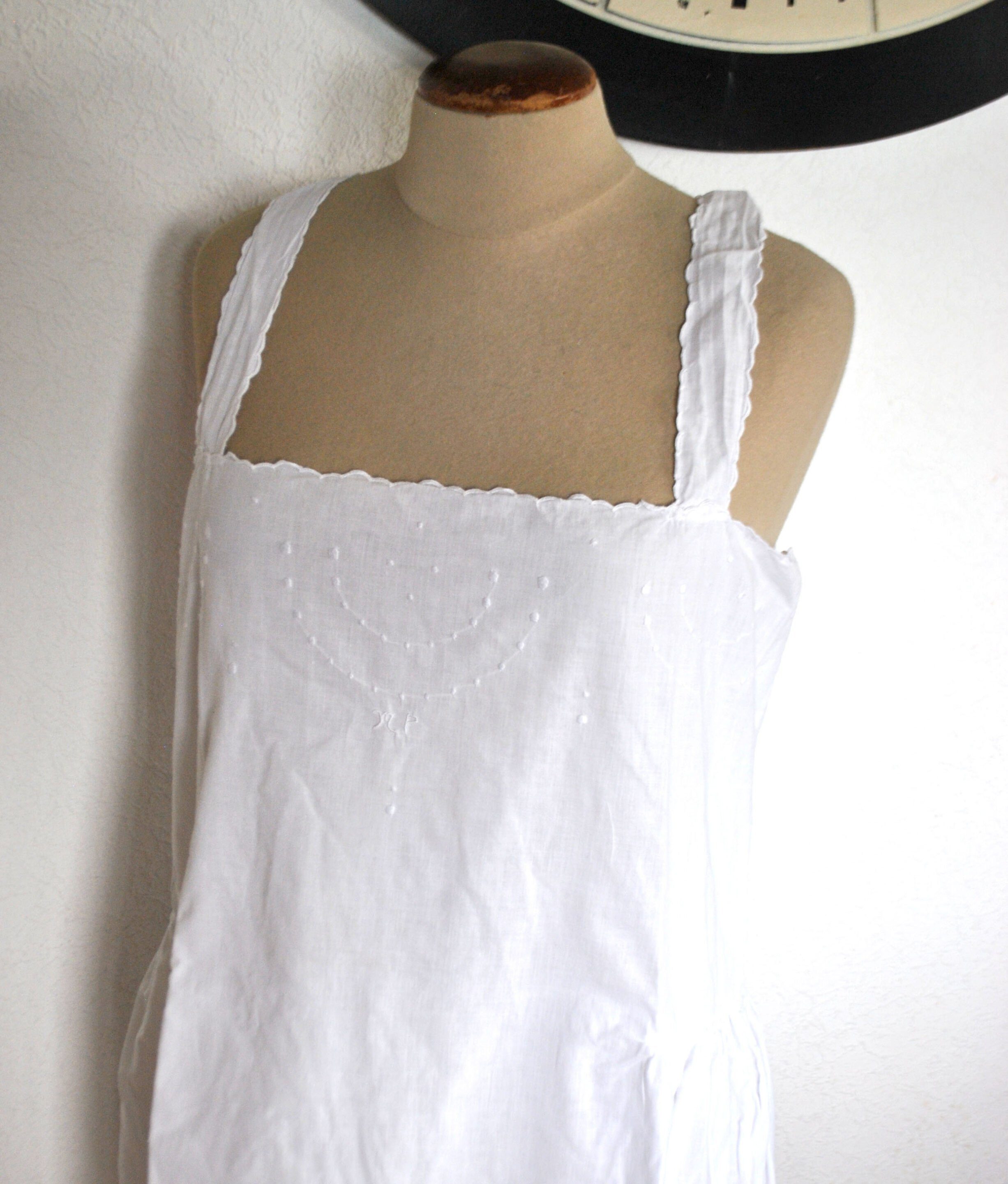 Chemise de nuit - robe dessous vintage en coton brodé à pois T44/46 – Image 5
