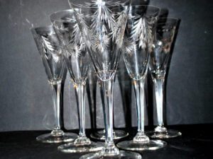 SAINT-LOUIS Lot 6 verres Flûte champagne Roemer cristal gravé guirlande 1900