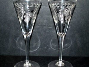 SAINT-LOUIS Lot 2 Verres flûte champagne Roemer CRISTAL gravé guirlande 1900