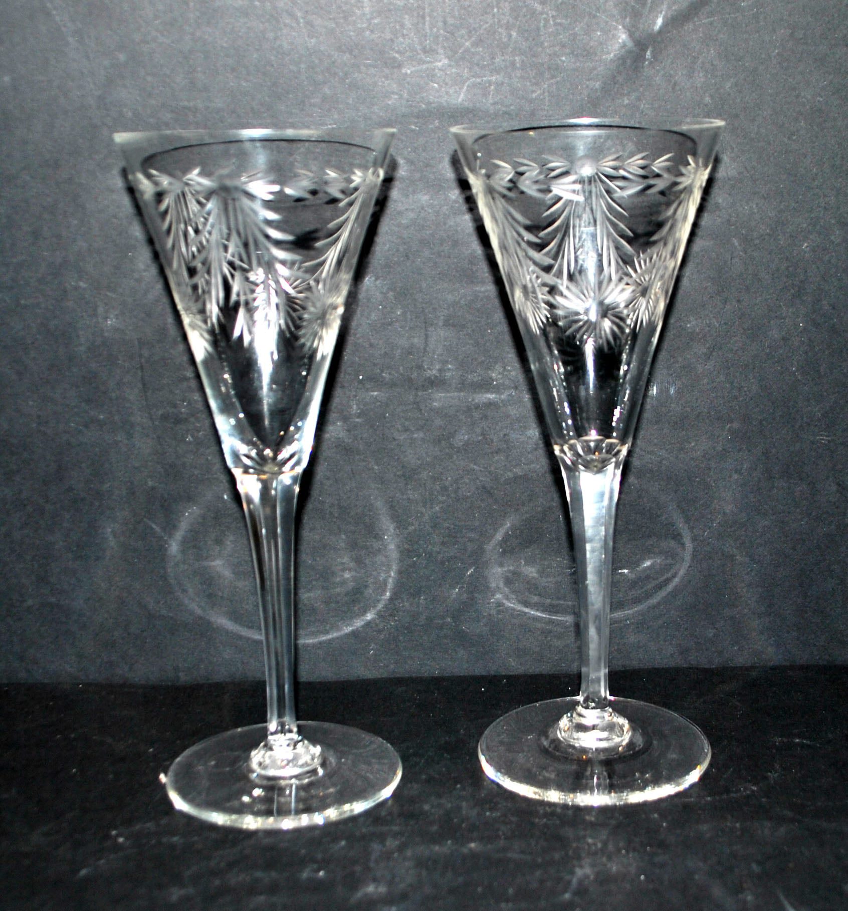 SAINT-LOUIS Lot 2 Verres flûte champagne Roemer CRISTAL gravé guirlande 1900 – Image 7