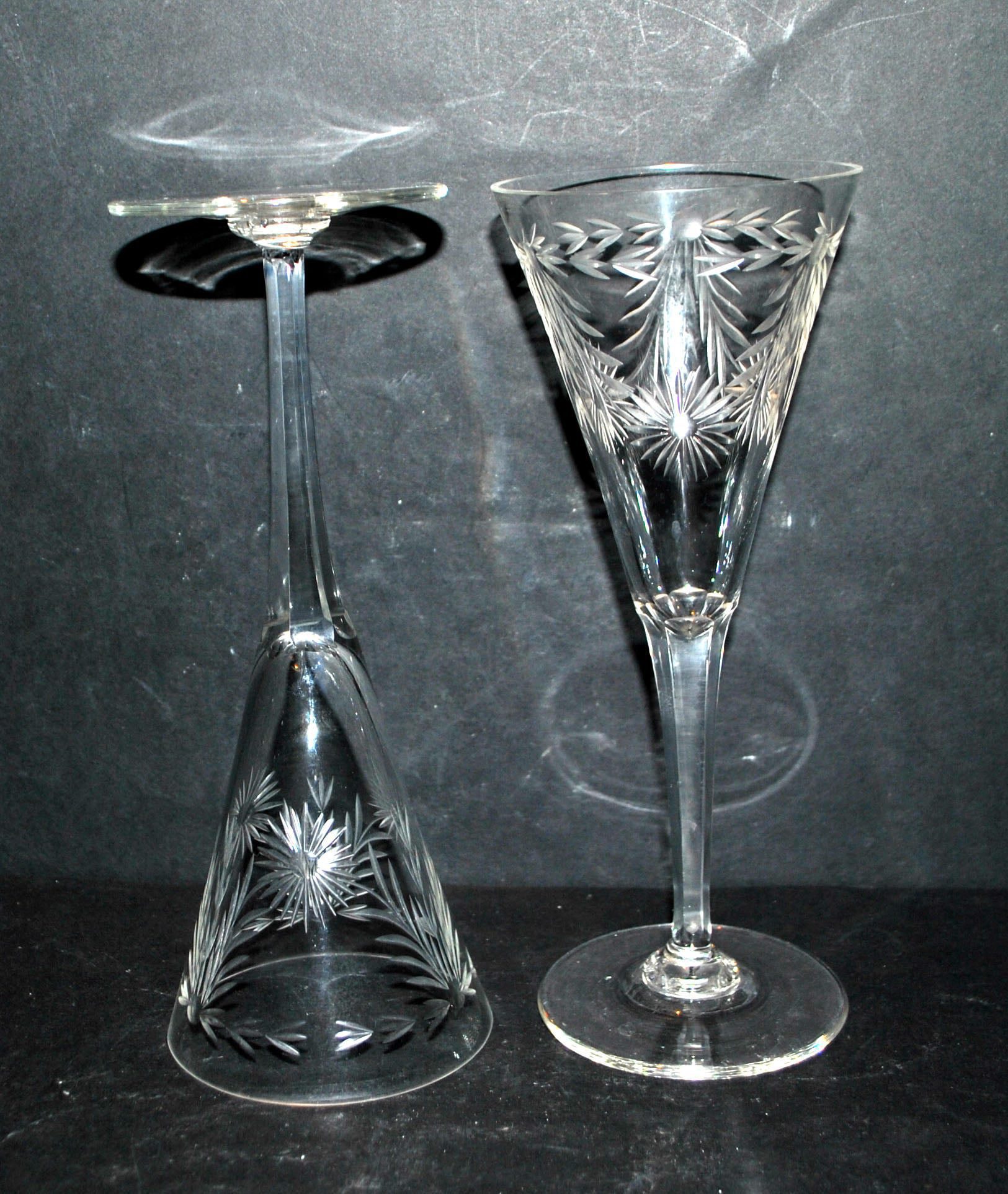 SAINT-LOUIS Lot 2 Verres flûte champagne Roemer CRISTAL gravé guirlande 1900 – Image 8