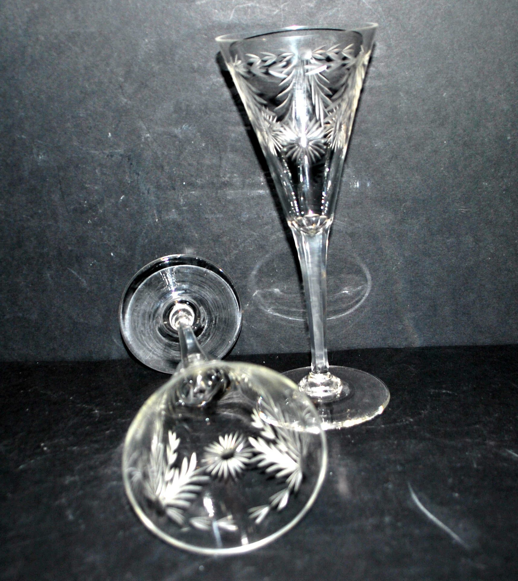SAINT-LOUIS Lot 2 Verres flûte champagne Roemer CRISTAL gravé guirlande 1900 – Image 2