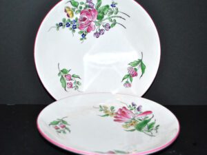 LUNEVILLE Lot 2 Assiettes lentille décor réverbère fleuri faïence KG Lunéville