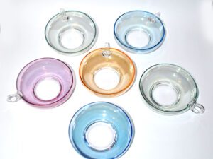 PORTIEUX ? Lot 6 Bols - coupes à glace coupelle verre coloré irisé vintage