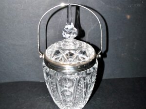 Sucrier Bonbonnière en cristal moulé - Seau à glace vintage anse chromé H23cm
