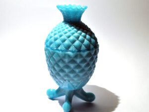 VALLERYSTHAL PORTIEUX Boite sucrier ANANAS en opaline bleu turquoise 1900