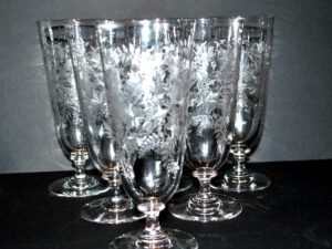 PORTIEUX Lot 6 Verres à bière anciens - Bocks Gravure chimique craquelée Lydie?