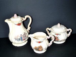 SARREGUEMINES Service à café en Faïence OBERNAI LOUX Cafetière Crémier Sucrier