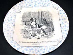 SARREGUEMINES U&C Assiette Parlante "âmes bien nées" chiot citation Corneille