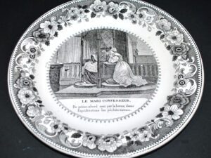 MONTEREAU Assiette parlante Théâtre ancienne "Le mari confesseur" 1850