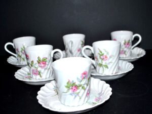 LIMOGES HAVILAND Lot 6 Tasses café TORSE rose en porcelaine Sylvie 1960