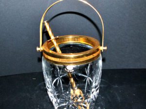 Seau à glace vintage en cristal taillé doré - pot à glaçon + pince CRISTAL AG