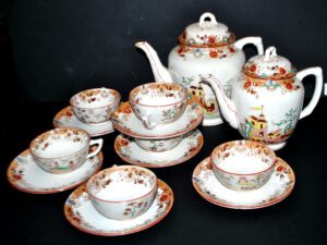 SARREGUEMINES Service café 6 tasse + 2 cafetière Faïence bambou chinois