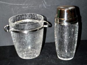 Shaker et Seau à glaçon en verre craquelé vintage et métal chromé BAR rétro