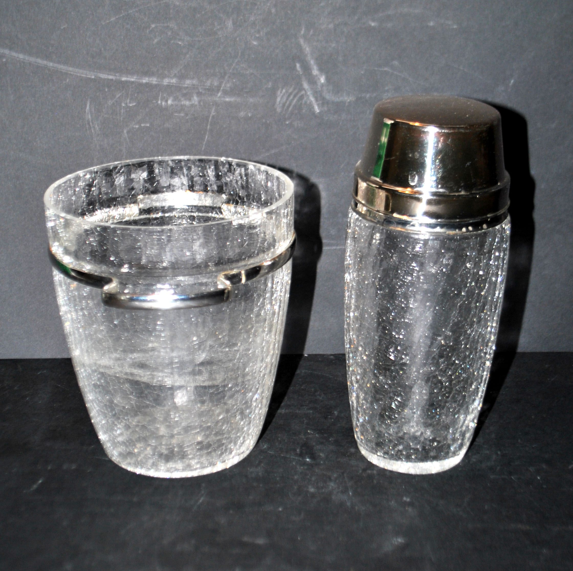 Shaker et Seau à glaçon en verre craquelé vintage et métal chromé BAR rétro – Image 6