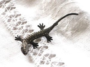Broche ancienne Lézard en argent et marcassite salamandre ART NOUVEAU
