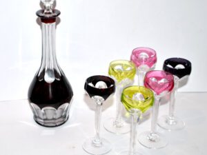 SAINT-LOUIS Carafe et 6 verres liqueur BRISTOL JOSEPH Overlay cristal doublé Rouge