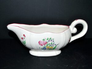 LUNEVILLE KG Saucière Réverbère en faïence fleuri Polychrome peint main 1981