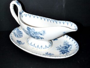 SARREGUEMINES U&C Saucière Flore en faïence à fleurs bleu