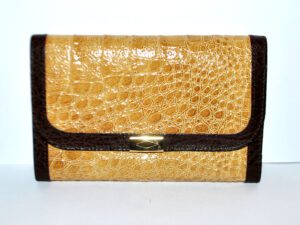 Portefeuille vintage en simili croco marron compagnon maroquinerie
