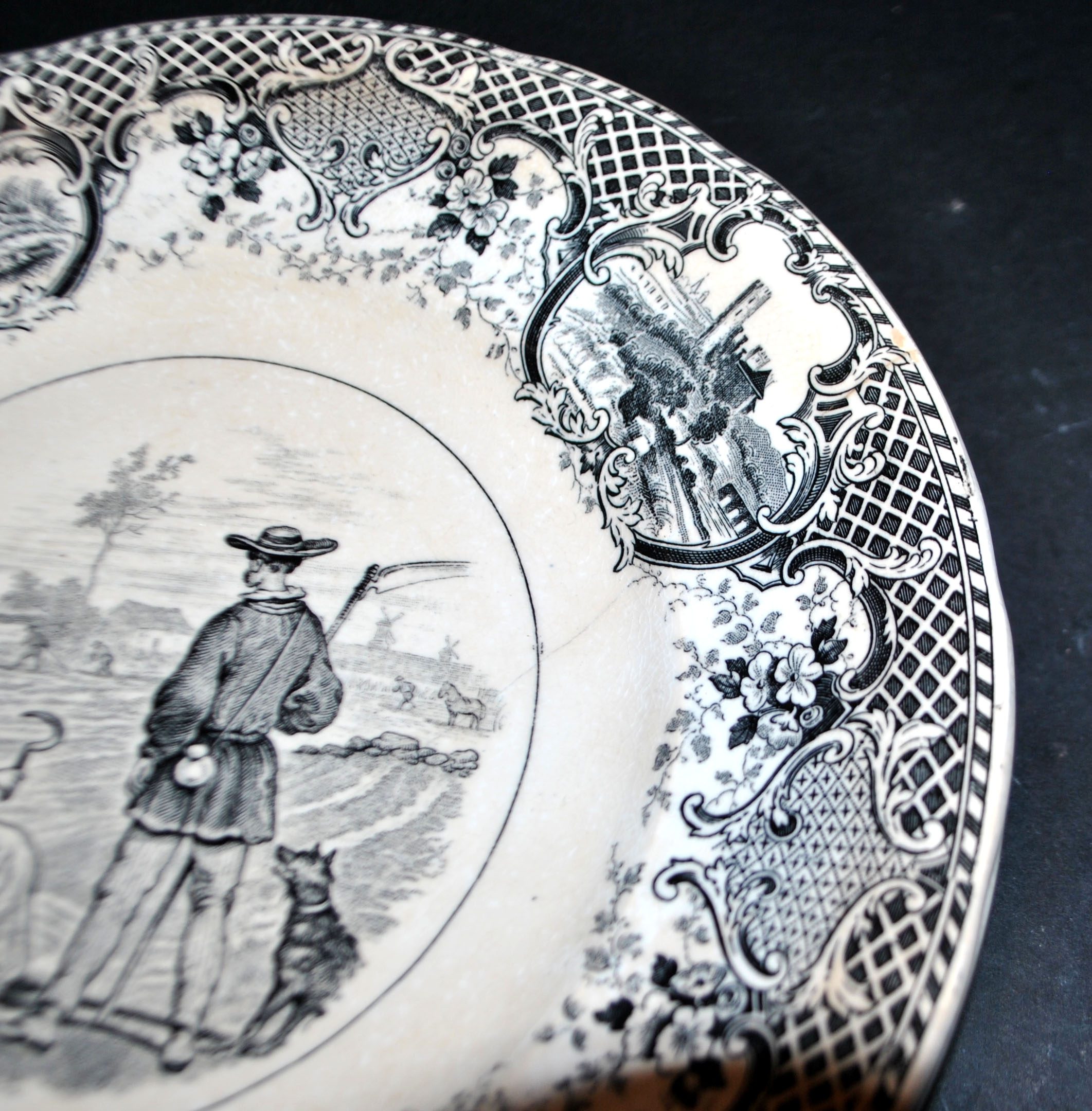 SARREGUEMINES Lot 4 assiettes parlante illustrée Campagne faïence Opaque – Image 2