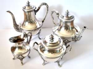 Service à café ancien Théière Cafetière métal argenté Louis XVI Orfèvre FRENAIS