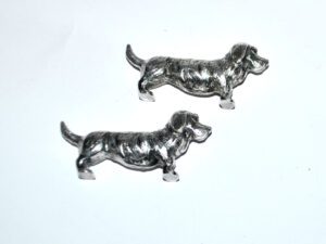 Lot 2 Porte-couteaux animalier vintage Chien teckel basset en métal argenté