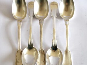 SFAM Lot 5 cuillères de table CHINON métal argenté filet ancien 21cm
