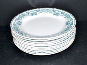 MOULIN DES LOUPS & HAMAGE Lot 11 assiettes plates Athènes anciennes en Faïence 1900