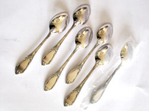 DEETJEN Lot 6 cuillères café dessert en métal argenté Rubans croisés 14.5 cm