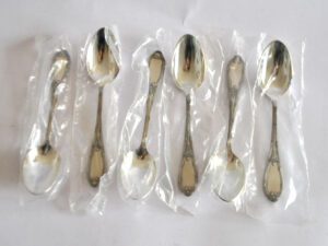 DEETJEN Lot 6 cuillères café dessert en métal argenté Rubans croisés NEUF 14.5