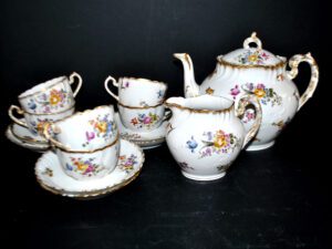 LIMOGES GDA Service café viennois fleuri 1900 cafetière + 6 tasses + lait Porcelaine
