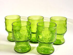 Lot 5 verres à eau jus vintage 1970 en verre vert FIDENZA VETRARIA Italy