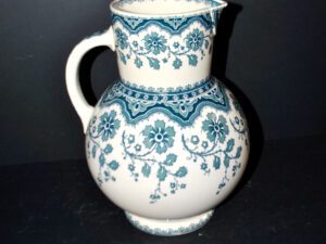 SARREGUEMINES U&C Vase Pichet MALINES en faïence fleuri bleu 28cm