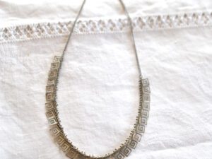 Collier rétro chaîne fine en Argent 925 articulé frise de grecques 38 cm