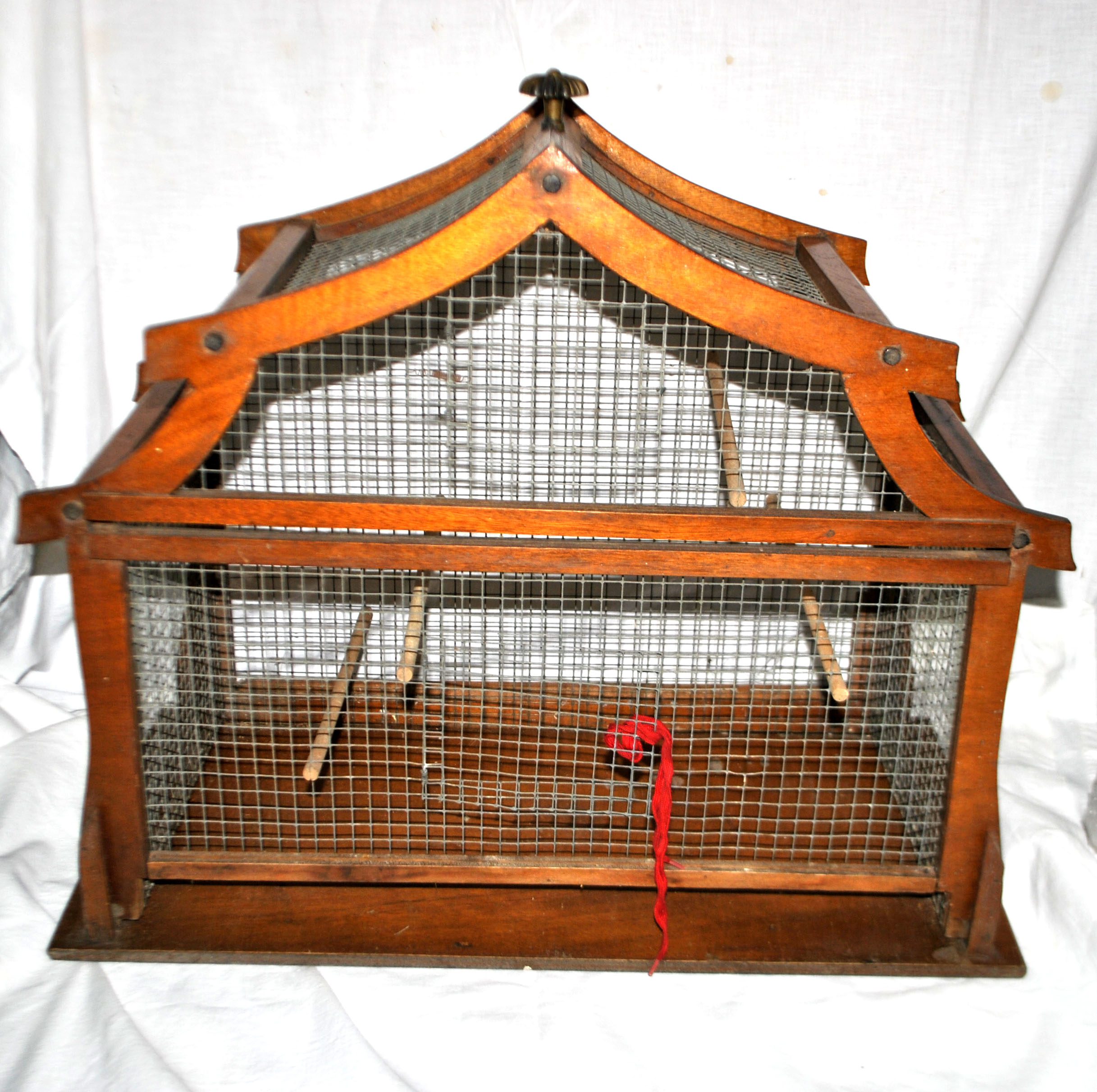 Grande cage à oiseau vintage en bois et métal - Fabrication Artisanale 1960 – Image 5