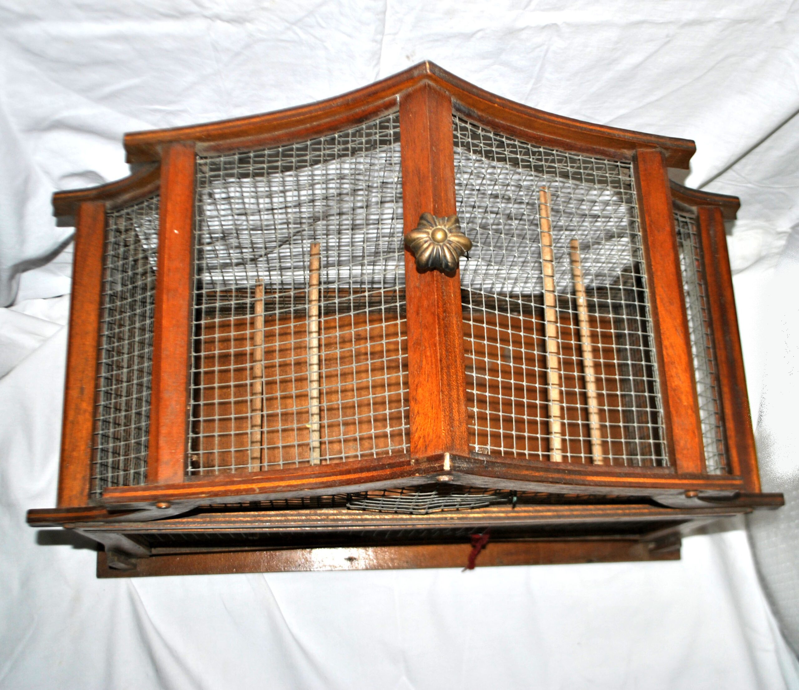Grande cage à oiseau vintage en bois et métal - Fabrication Artisanale 1960 – Image 4