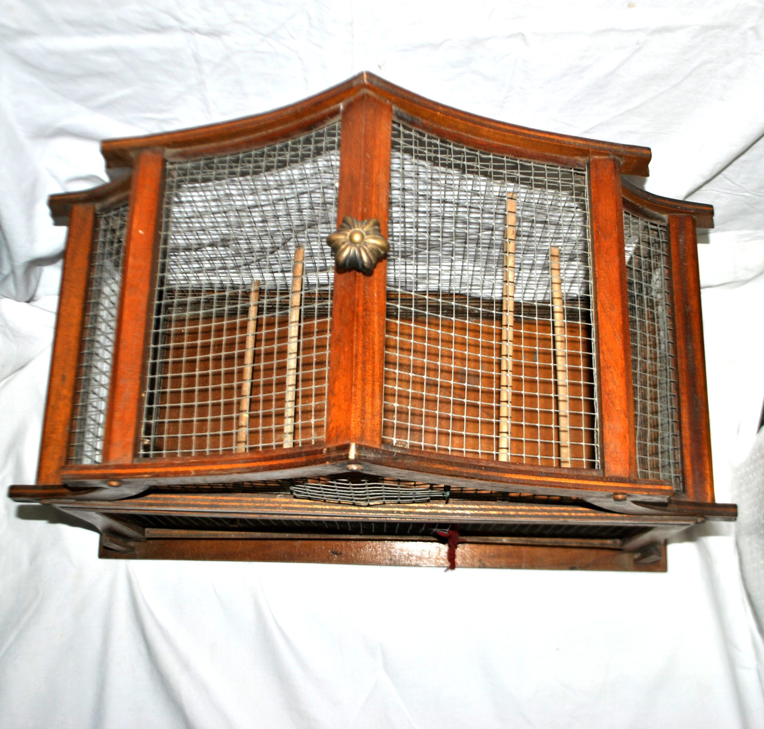 Grande cage à oiseau vintage en bois et métal - Fabrication Artisanale 1960 – Image 7