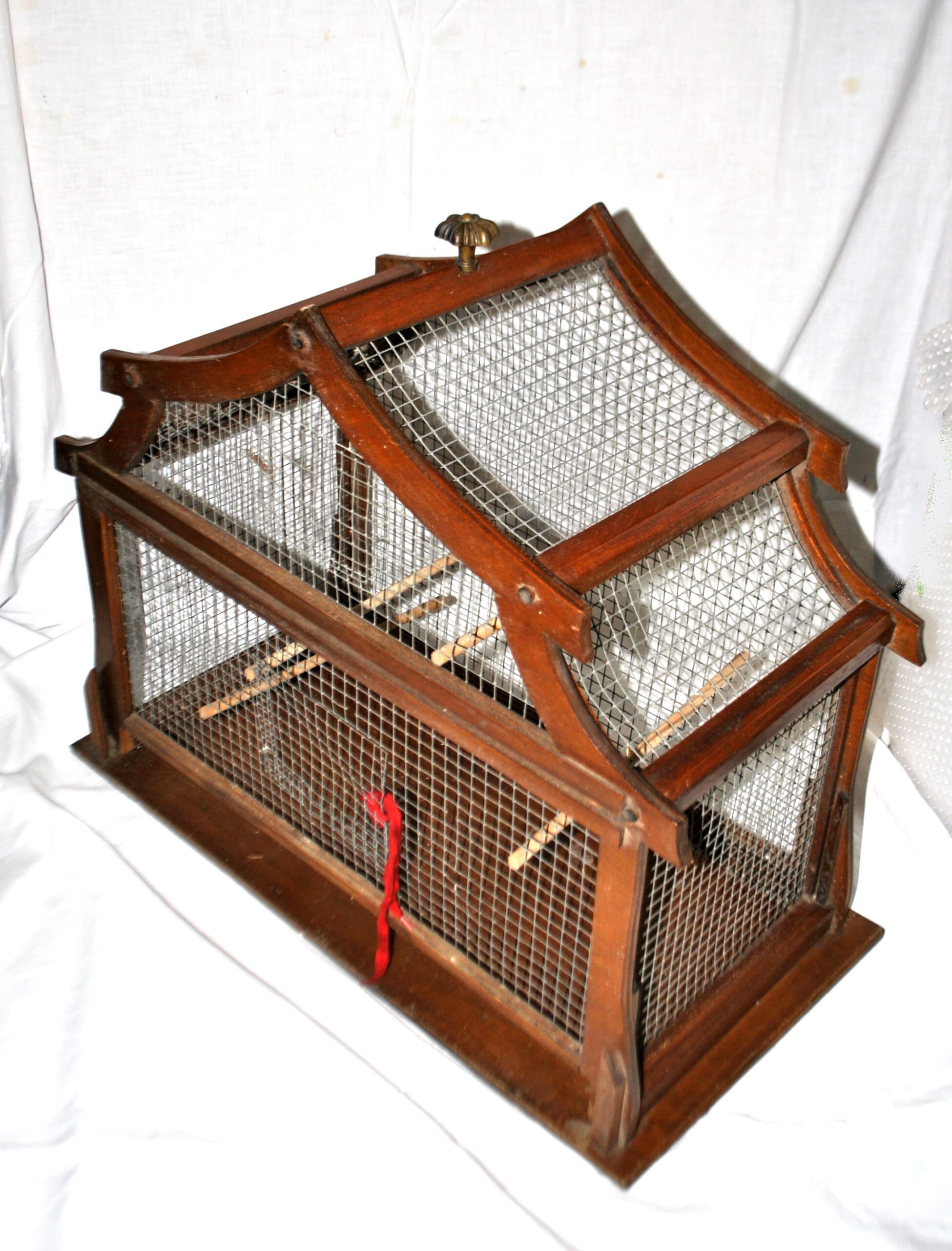 Grande cage à oiseau vintage en bois et métal - Fabrication Artisanale 1960 – Image 9