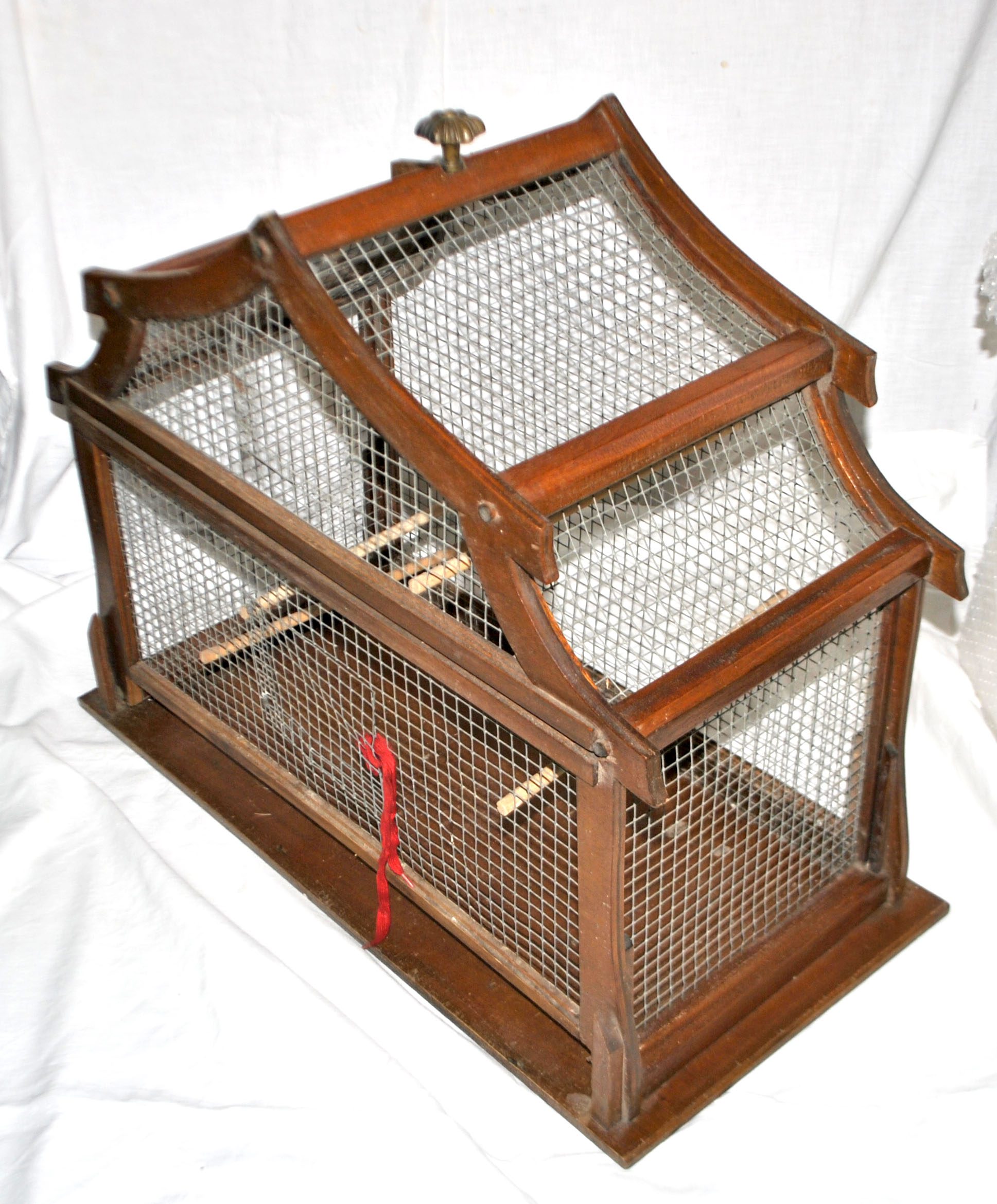 Grande cage à oiseau vintage en bois et métal - Fabrication Artisanale 1960 – Image 3