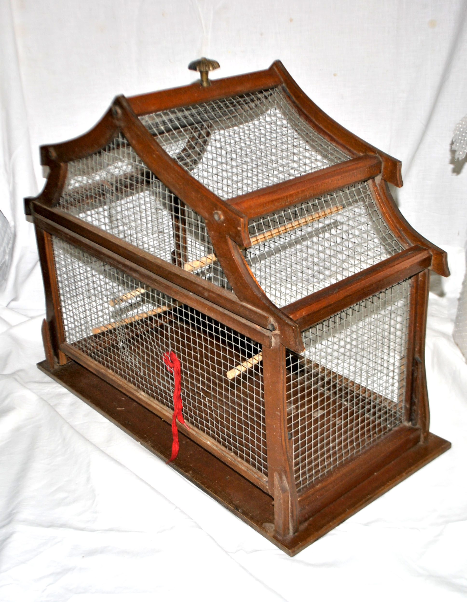 Grande cage à oiseau vintage en bois et métal - Fabrication Artisanale 1960 – Image 10