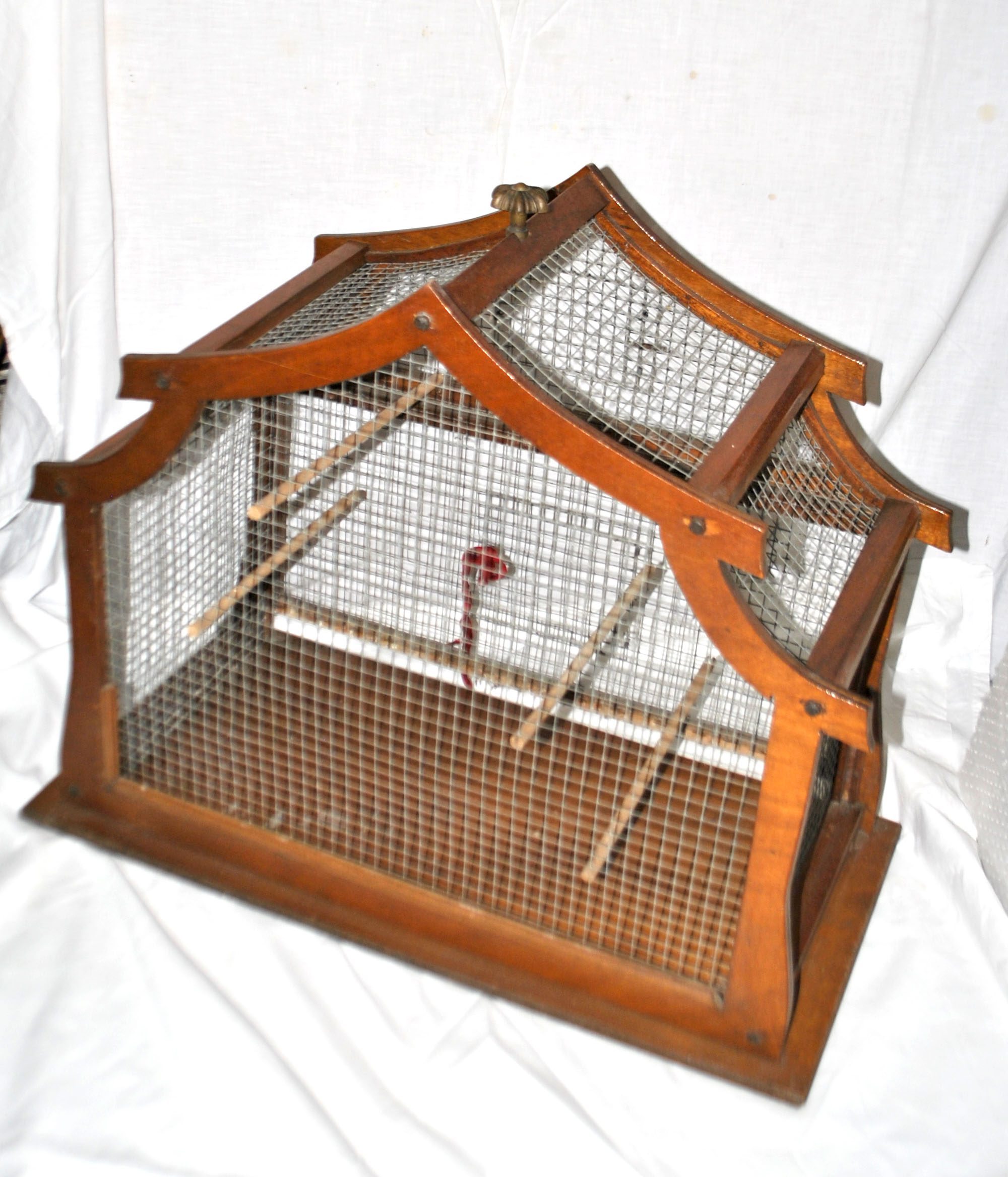 Grande cage à oiseau vintage en bois et métal - Fabrication Artisanale 1960