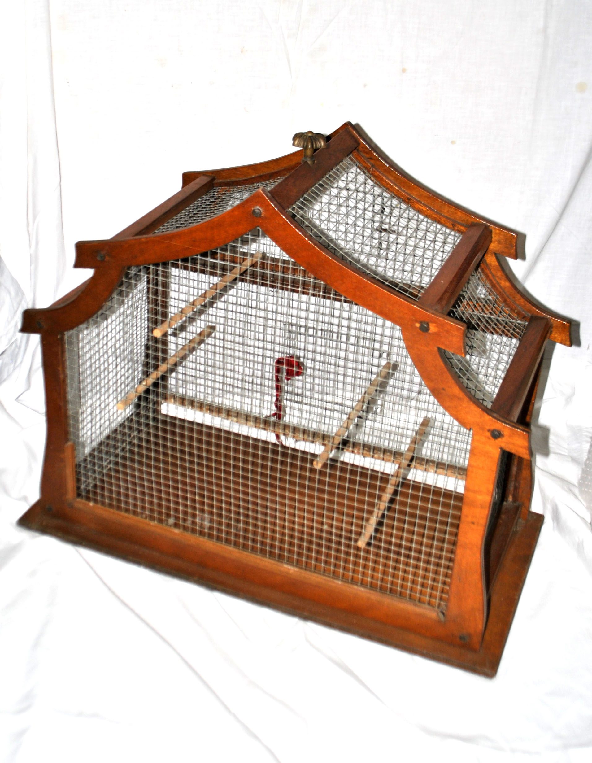 Grande cage à oiseau vintage en bois et métal - Fabrication Artisanale 1960 – Image 12