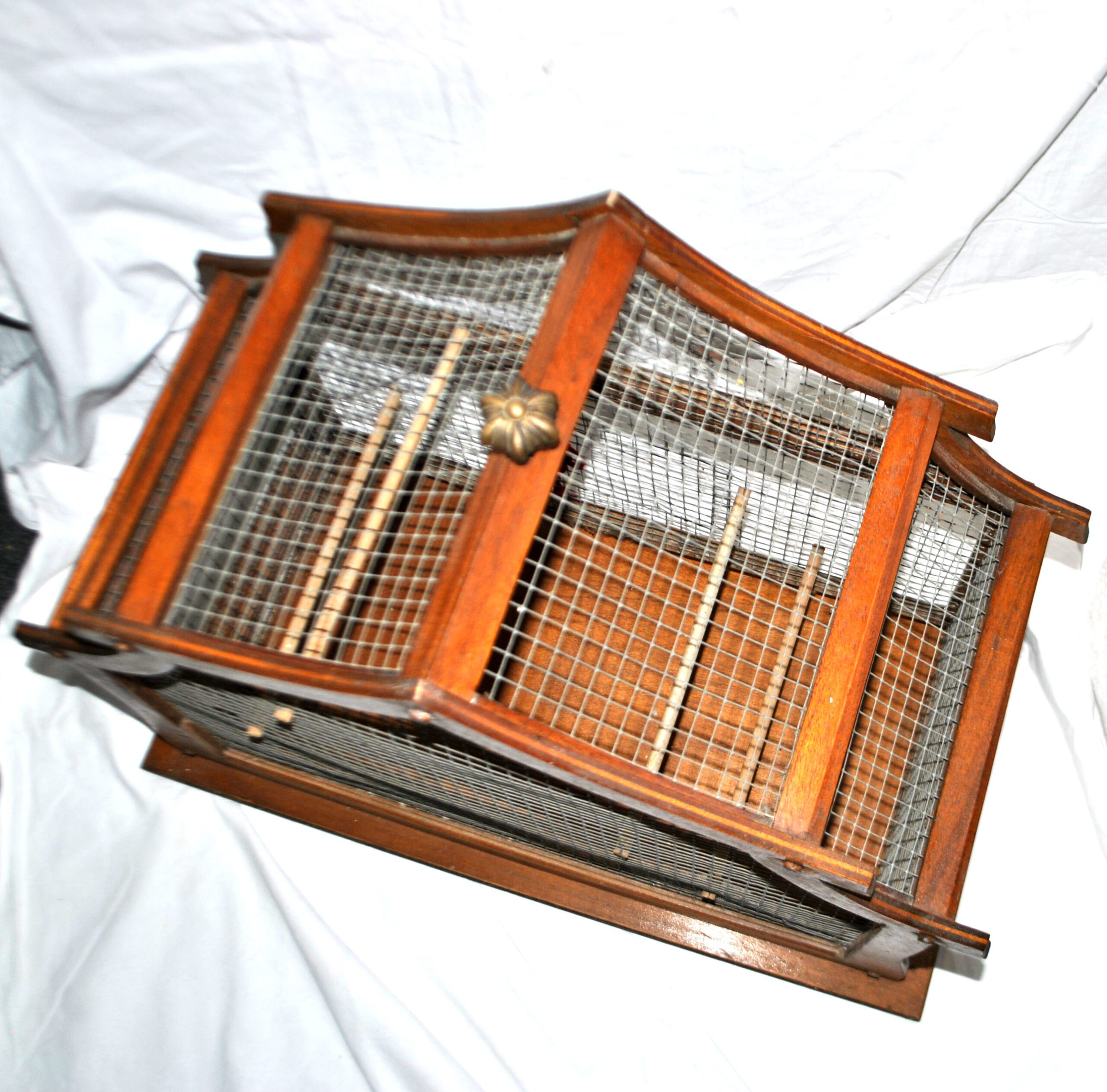 Grande cage à oiseau vintage en bois et métal - Fabrication Artisanale 1960 – Image 13