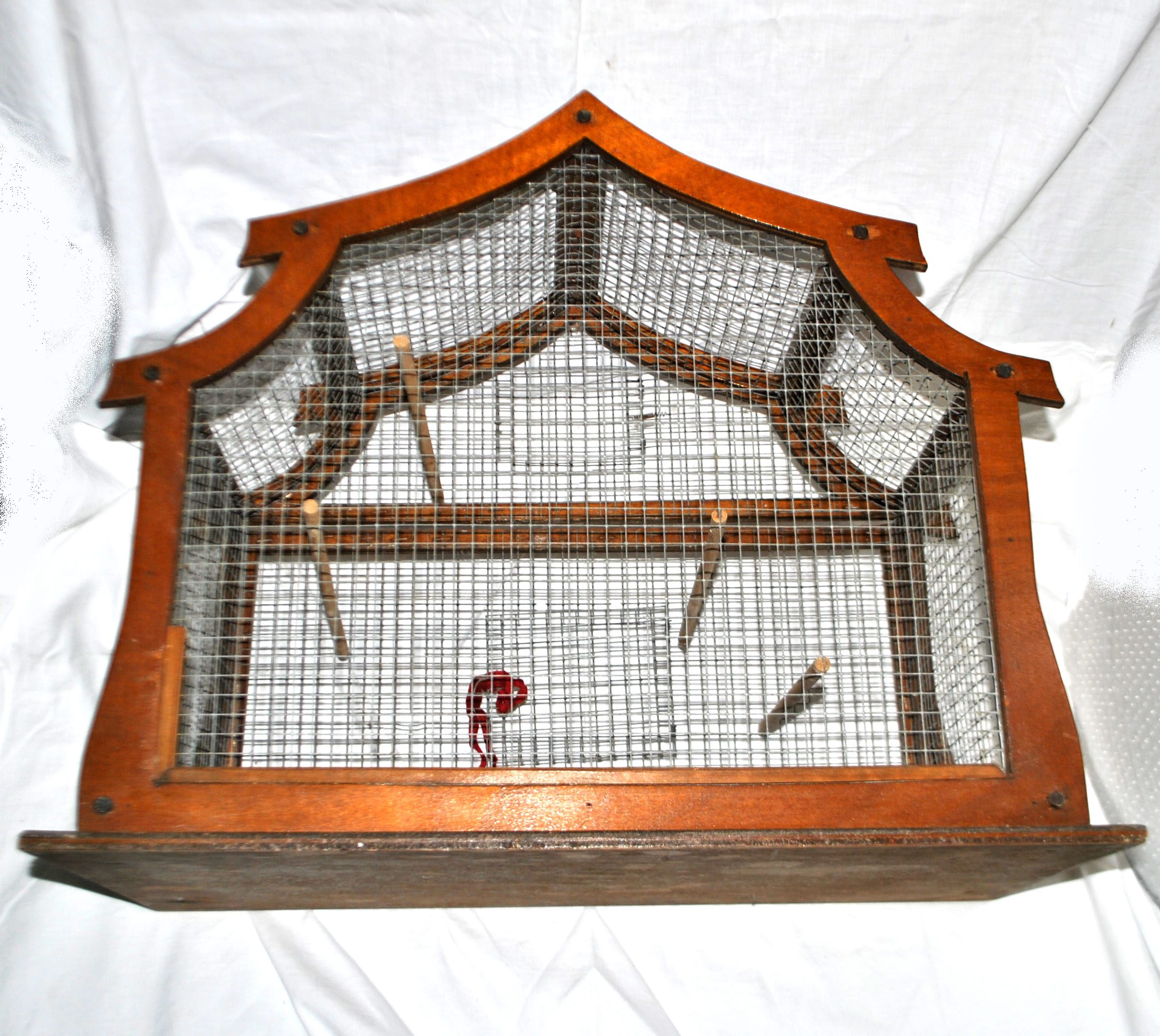 Grande cage à oiseau vintage en bois et métal - Fabrication Artisanale 1960 – Image 14