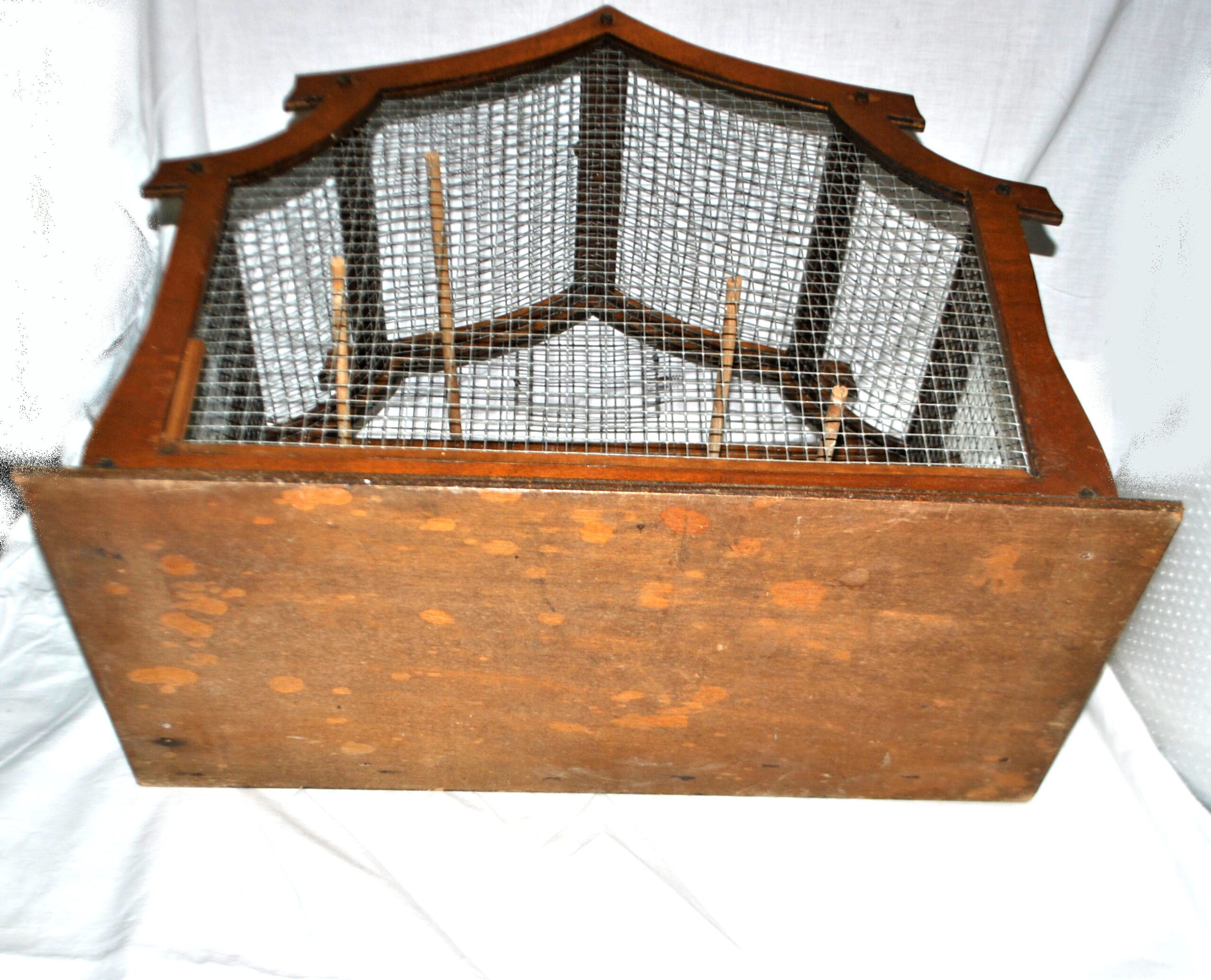 Grande cage à oiseau vintage en bois et métal - Fabrication Artisanale 1960 – Image 15